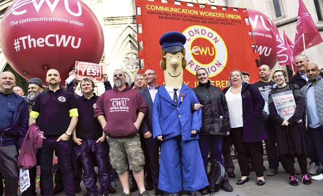 Pic: CWU members outside the High Court