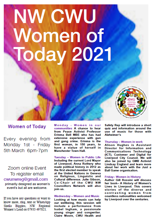 Women of Today Events 2021 Book Your Place Now! CWU North West Region